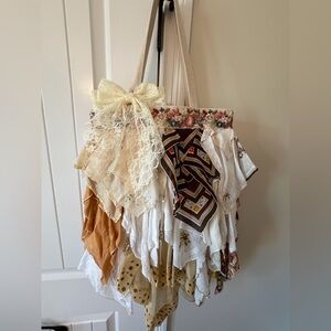 “Snagbag” Boho Cream and Brown Layered Shoulder Tote- 1 Of A Kind, Handmade
